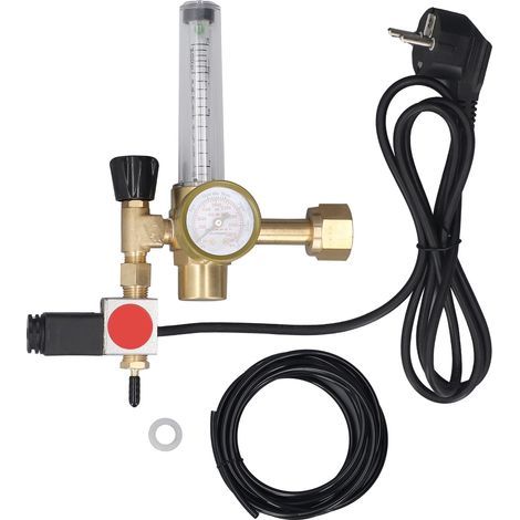 CO2 regulator with solenoid valve and flow meter - CGA320 brass inlet, for indoor/tent hydroponic cultivation, 220V EU plug (1/5)