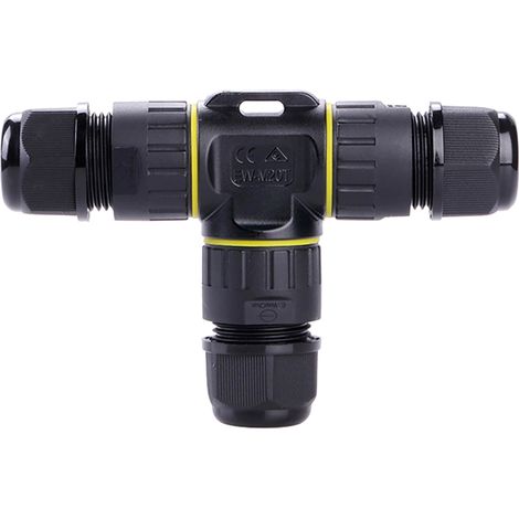 Boîte de jonction étanche IP68 en forme de T à deux prises pour câble électrique extérieur, connecteur 3 broches pour câble de φ9-12 mm. (1/5)