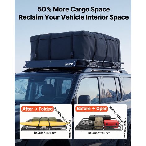 Panier de Toit pour Voiture, 1295x914x102 mm, Porte Bagage Voiture, Cadre en Forme X Pliable, Capacité de 90,72 kg, Galerie de Toit… (1/5)