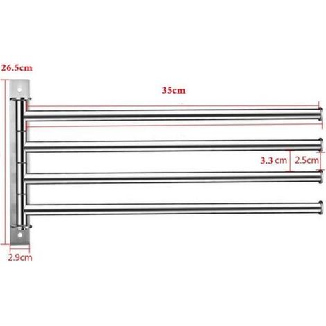 Porte-Serviettes En Acier Inoxydable, Porte-Serviettes Mural Orientable À 180° - 4 Niveaux - Argent - 35 Cm (1/4)