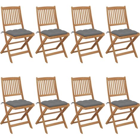Lot de 8 Chaises pliables de jardin Siège de Terrasse Chaises pliantes d'extérieur avec coussins Bois d'acacia DHNET1743297 (1/5)