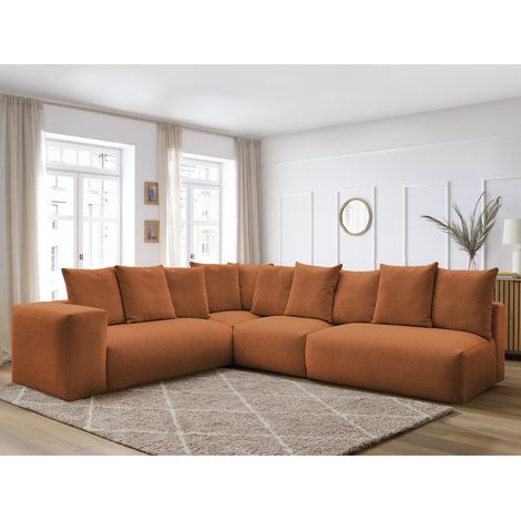 BOBOCHIC - Canapé d'angle fixe modulable VOLTAIRE avec 2 chauffeuses 2 places, 1 angle et 1 chauffeuse 1 place tissu chiné Angle gauche  Orange (1/5)
