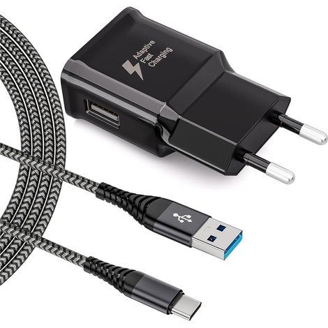 Chargeur Type C Charge Rapide pour Samsung Galaxy A13 A14 A15 A23 A25 A33 A34 A40 A52 A53 A54 A55 A04S S8 S9 S10 S20 S21 Plus M55 M34, Adaptateur Secteur avec 2 m Nylon Tressé Câble USB C vers USB (1/5)
