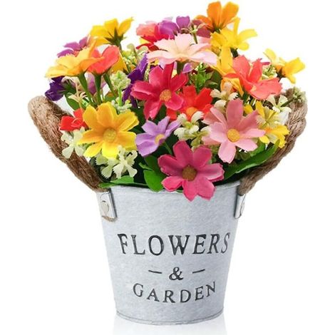 Plantes Artificielles en Pot, Fleurs Artificielles Deco, Plantes Artificielles Interieur/Extérieur Decoration Fleurs Artificiels Interieur Fausse Plante pour Maison Jardin Bureau (Coloré) (1/4)