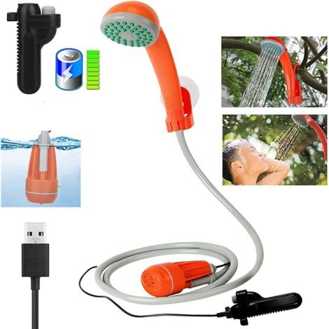 Douche de camping Douches de Randonnée Voyage avec 2200 mAh Rechargeable Batterie,Câble USB,Pompe à Eau,2m Tuyau,Ventouses et Crochets (1/5)