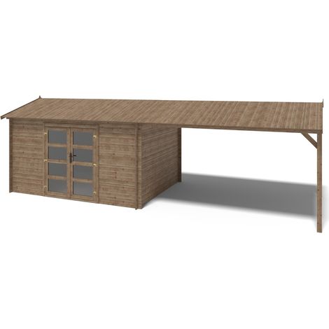 Abri de jardin en bois – 4x3 m avec extension de 4x2,76 m - 12 m² – Traité (1/5)