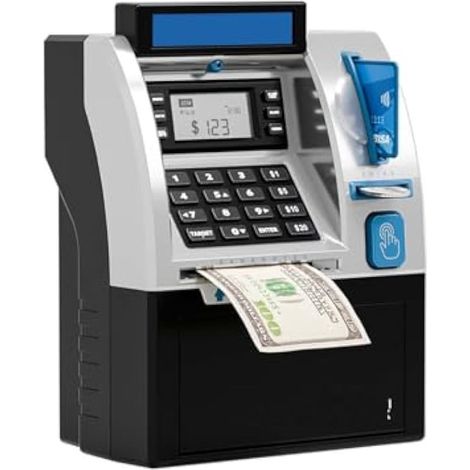 Banque D'épargne ATM électronique, Tirelire électronique avec Automatique Argent Faire Défiler Mini ATM Coffre-Fort avec Carte de Débit Invite Vocale de Connexion de Mot de Passe (1/5)
