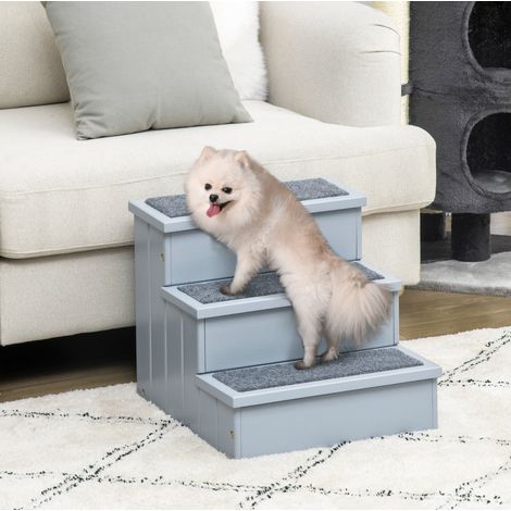 Escalier pour animaux 3 marches avec rangement, gris, 40,5 x 44,5 x 38 cm HAVRYA (1/5)