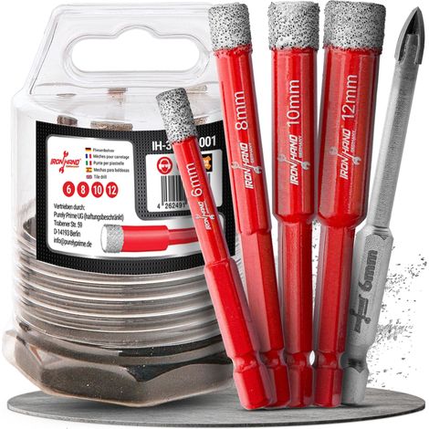 Lot de 4 forets pour carrelage - 6 mm, 8 mm, 10 mm, 12 mm - Scie cloche, foret diamanté pour carrelage, granit, porcelaine, marbre, maçonnerie - Robuste, durable - Résistant aux (1/5)