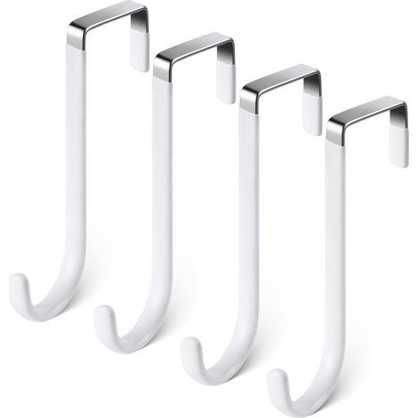 Crochet de Porte, 4 x Patère Porte en Acier Inoxydable, Crochets pour Rebord de Porte Tiroir, Porte Manteau pour Porte, Tiroir, Placard Armoire, Salle de Bains, Cuisine -Blanc (1/5)