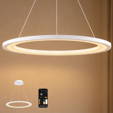 doporro Moderne LED Pendelleuchte – 60cm Dimmbare Esszimmerlampe hängend mit App & Fernbedienung, 3000–6000K, CRI≥95, höhenverstellbar für Esstisch & Wohnraum, Luvina01, Sandweiß