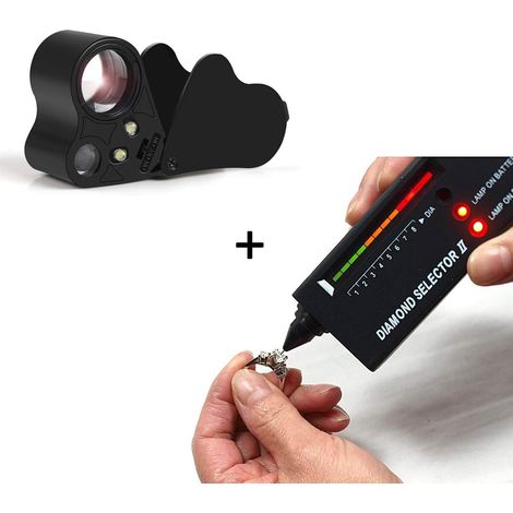 Kit d'outils de bijoutier Sélecteur de diamant - Testeur de diamant portable + Loupe de loupe pour les yeux de bijoutiers éclairée pliable 30X 60X avec lumière LED brillante.. (1/5)