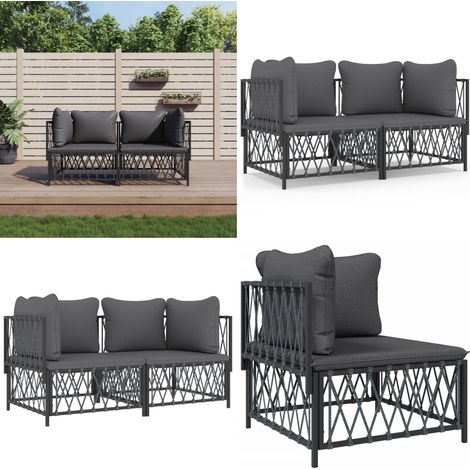 Salon de jardin avec coussins 2 pcs anthracite acier - Salon De Jardin - Mobilier De Jardin - Ensemble De Salon - Canapé D'angle - Tissu Tissé - Home & Living (1/5)