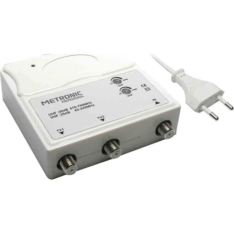 AMPLIFICATORE INTERNO 1 IN/2 OUT 1 ingresso UHF/VHF - 2 uscite TV - METRONIC