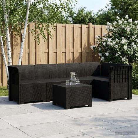 Salon de Jardin Modulable 5 Places en Polypropylène Aspect Rotin Anthracite avec Module Bas - PANGIVO (1/5)