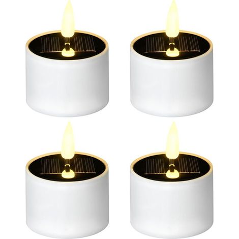 Lot de 4 bougies solaires LED sans flamme, éclairage extérieur du crépuscule à l'aube pour Halloween, mariages, festivals, Noël et décoration de mariage en jaune chaud (1/5)