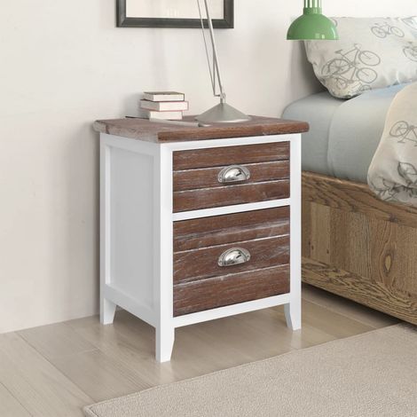 Table de chevet 2 pcs avec 2 tiroirs Marron et blanc vidaXL (1/5)