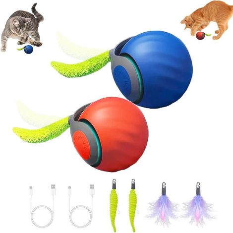 interactif pour chat d'intérieur Smart Tail 2.0, balle à roulement automatique, double vitesse, deux jeux de queues de rechange (orange et bleue) (1/5)