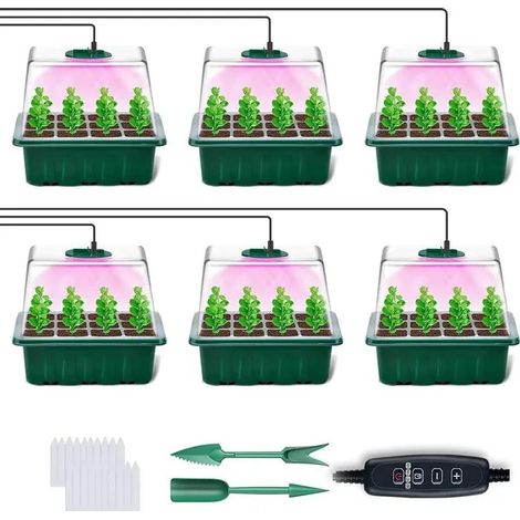 Boîte culture serre intérieure + lampe plantes, 6 pièces mini serre luminosité réglable, couvercle surélevé YYV (1/4)
