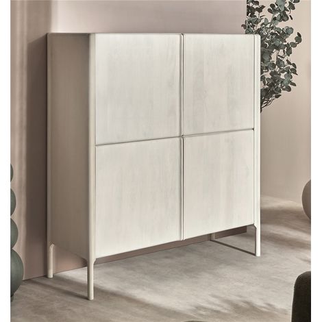 4-türiges Beistellmöbel. Ares Mango Weiß 130x45x140 cm. 130x45x140 cm