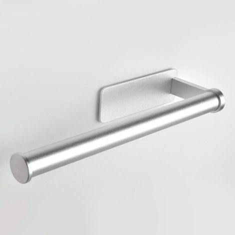 Porte-rouleau de cuisine - Aluminium - Fixation murale autocollante - 1 Pièce - Argent (1/5)
