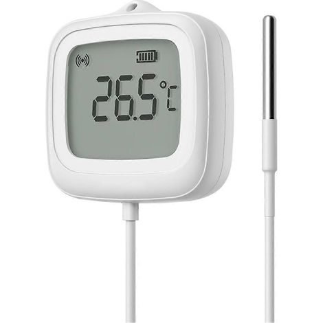 Thermomètre intelligent LCD Zigbee 3.0 SNZB-02LD avec sonde, étanche IP65, pour réfrigérateur, piscine, aquarium et cave à vin (via ZBBridge). (1/5)