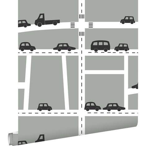 papier peint voitures gris, noir et blanc - ESTAhome (1/5)