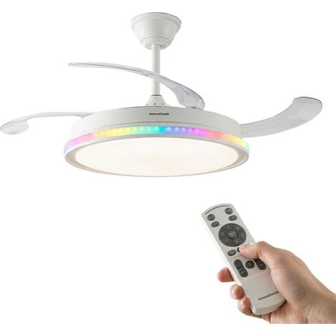 Ventilatore da soffitto con luce LED RGB, pale retrattili, 6 velocità, motore DC e telecomando InnovaGoods VENTILATORE