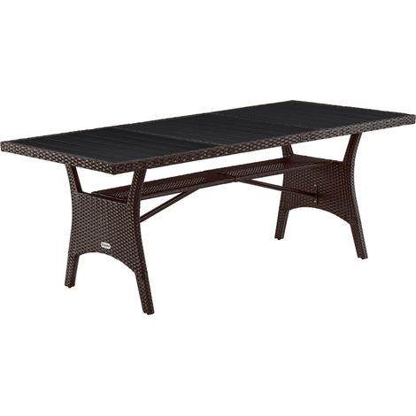 Casaria Poly Rattan Dining WPC Table 190x90x75cm Weather-Resistant Garden Patio Furniture - Black, Brown, Cream, Grey Brown