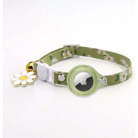 Green Cat Collar, Adjustable Printed Cat Collar with Bell, Silicone Protective Case Compatible with Apple Airtag, Breakaway Safety Buckle for Kittens