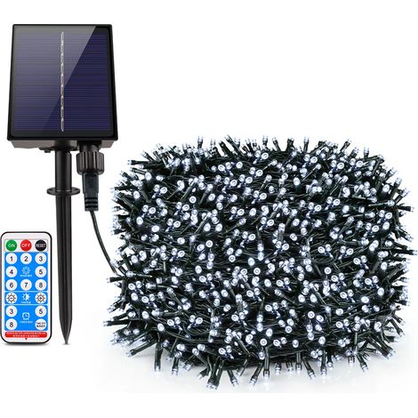 Guirlande lumineuse solaire d'extérieur (50 m, 500 LED blanches) étanche, avec grand panneau solaire et charge rapide. Compatible avec les décorations de Noël et de jardin. (1/5)