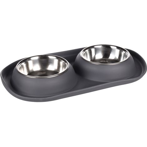 Gamelle Duo Grafa Ovale Gris foncé 2 x 220 ml pour l'eau et la nourriture pour petit chien - Flamingo (1/3)
