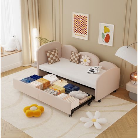 MEUBLIV Lit banquette 90x200 cm rose – avec lit gigogne et bords de sécurité, sans matelas (1/5)