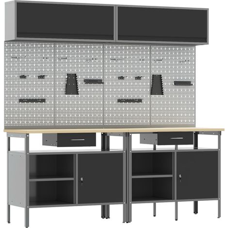 Werkbank-Set 8 stk. Schwarz und Grau Pulverbeschichteter Stahl vidaXL (1/5)