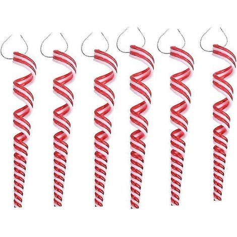 6 piezas de adornos navideños de piruleta de plástico blanco y rojo, decoraciones de bastón de caramelo, colgante para árbol de Navidad, accesorios de decoración para fiestas navideñas y hogar, regalo (1/5)