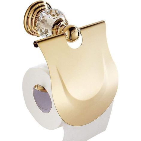 Porte- Rouleau de Papier Toilette avec Couverture, Support de Papier Mural, Titulaire de Papier, Derouleur Papier WC, Or (1/5)