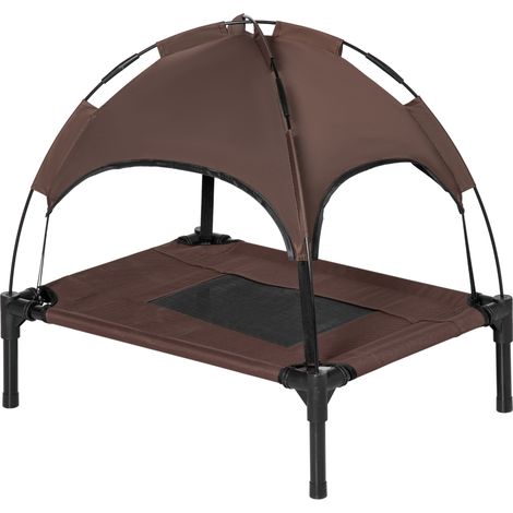 Lit chien extérieur pliable avec auvent coussin et tissu maille marron noir