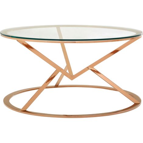 Interiors by Premier Unique Corseted Round Rose Gold Coffee Table, Geometric Display Table, Versatile Decorative Coffee Table (1/4)