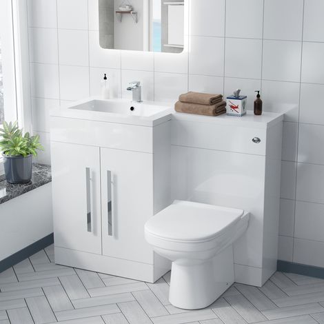Aric LH 1100mm Vanity Basin Unit, WC Unit & Elso Back To Wall Toilet White (1/5)