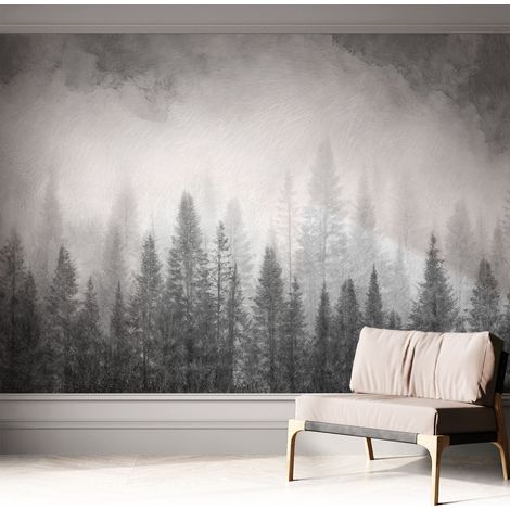 Papier peint adhésif autocollant pour salon chambre à coucher tendance et originale Brume forestière 312x219 cm (1/5)