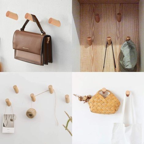 6-teiliges Wandhaken-Set aus Holz, zylinderförmig, mit 6 Schrauben zum Aufhängen von Kleidung, Hüten, Schals, Schlafzimmer, Flur, Wohnzimmer (1/4)