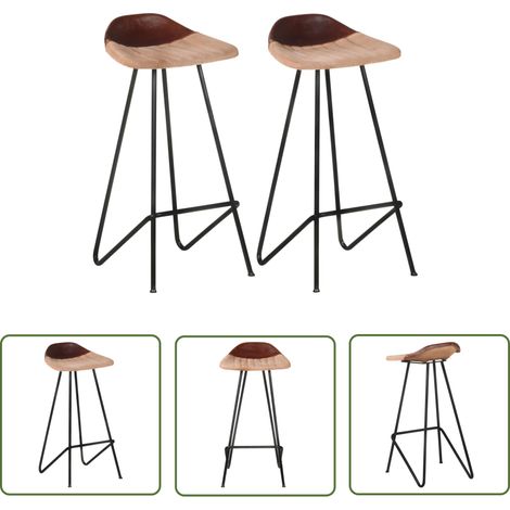 The Living Store Barhocker 2 Stk. Braun Echtleder - Industrieller Barhocker - Echtleder Barhocker - Brauner Barhocker - Barhocker Set - Wohnzimmer Dekoration (1/5)