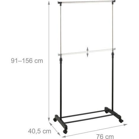 Pratico appendiabiti con ruote per ingresso e corridoio, ideale per giacche 90 x 40 x 160 cm in metallo nero 130016394
