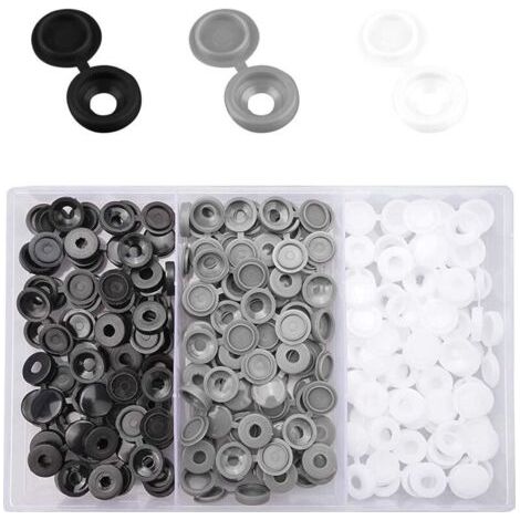 Cache Vis à Charnière en Plastique, 240 Pcs Capuchons Marron pour Nettoyeur de Poussière avec Boîte de Rangement (Noir, Blanc, Gris)