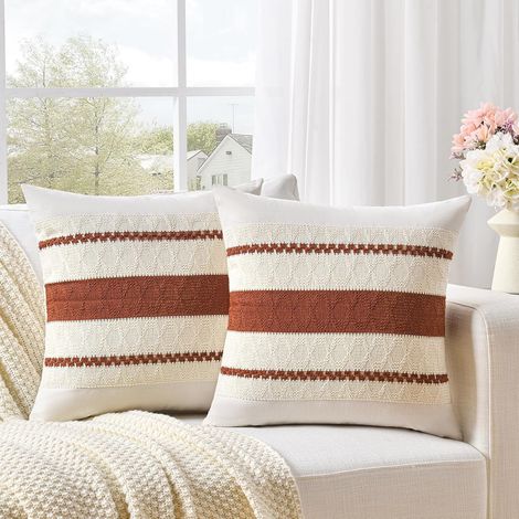 Juego de 2 fundas de cojín decorativas de estilo bohemio color óxido para sofá cama, sillón, estética moderna, decoración otoñal orgánica (1/5)