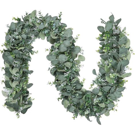 2x Künstliche Eukalyptus Girlande 180cm mit weißen Blüten (1/5)