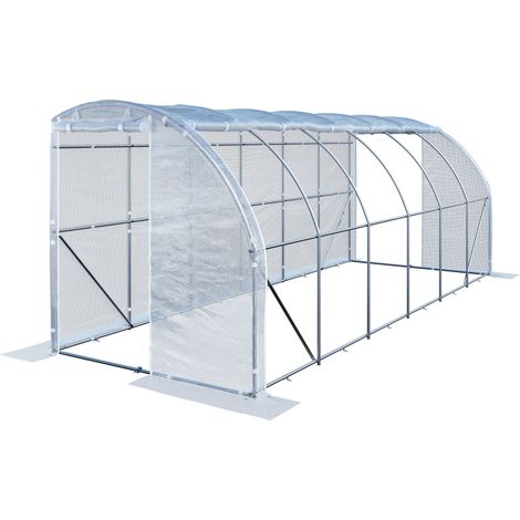TOOLPORT Invernadero adosado 2x6 m PE 180 g/m² estabilizado UV con estructura de acero galvanizado, invernadero para tomates con ventanas laterales (1/5)