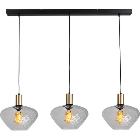 Lampe suspendue 3 lumières - dorée - Porto avec des verres à fumée Blossom - 2711-05-02-100-3-7 (1/3)