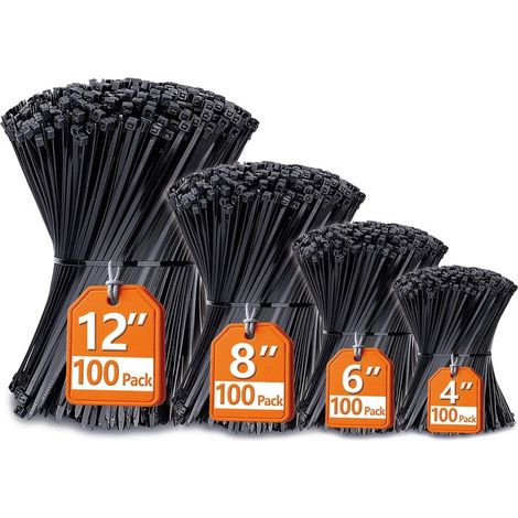Lot de 400 colliers de serrage noirs résistants aux UV (10,2 + 15,2 cm + 20,3 cm + 30,5 cm) (1/5)