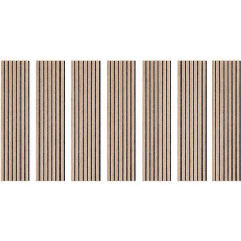 Decoon – Lot de 7 panneaux décoratifs muraux en MDF chêne et feutrine grise 120x30x1,9 cm – Tête de lit moderne pour lit 160 cm – Isolation phonique